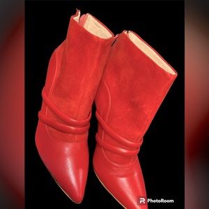 Red leather/suede booties NWOT Size 7